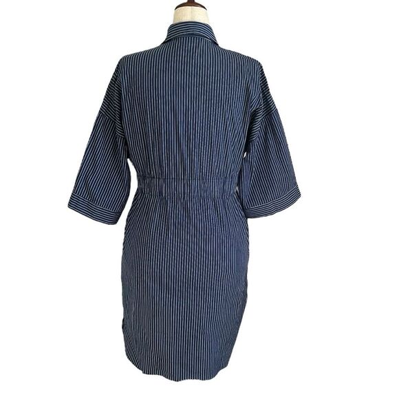 Zara Blue & White Striped Button Down Shirt Dress Side Pockets EUC Size S - Picture 2 of 12